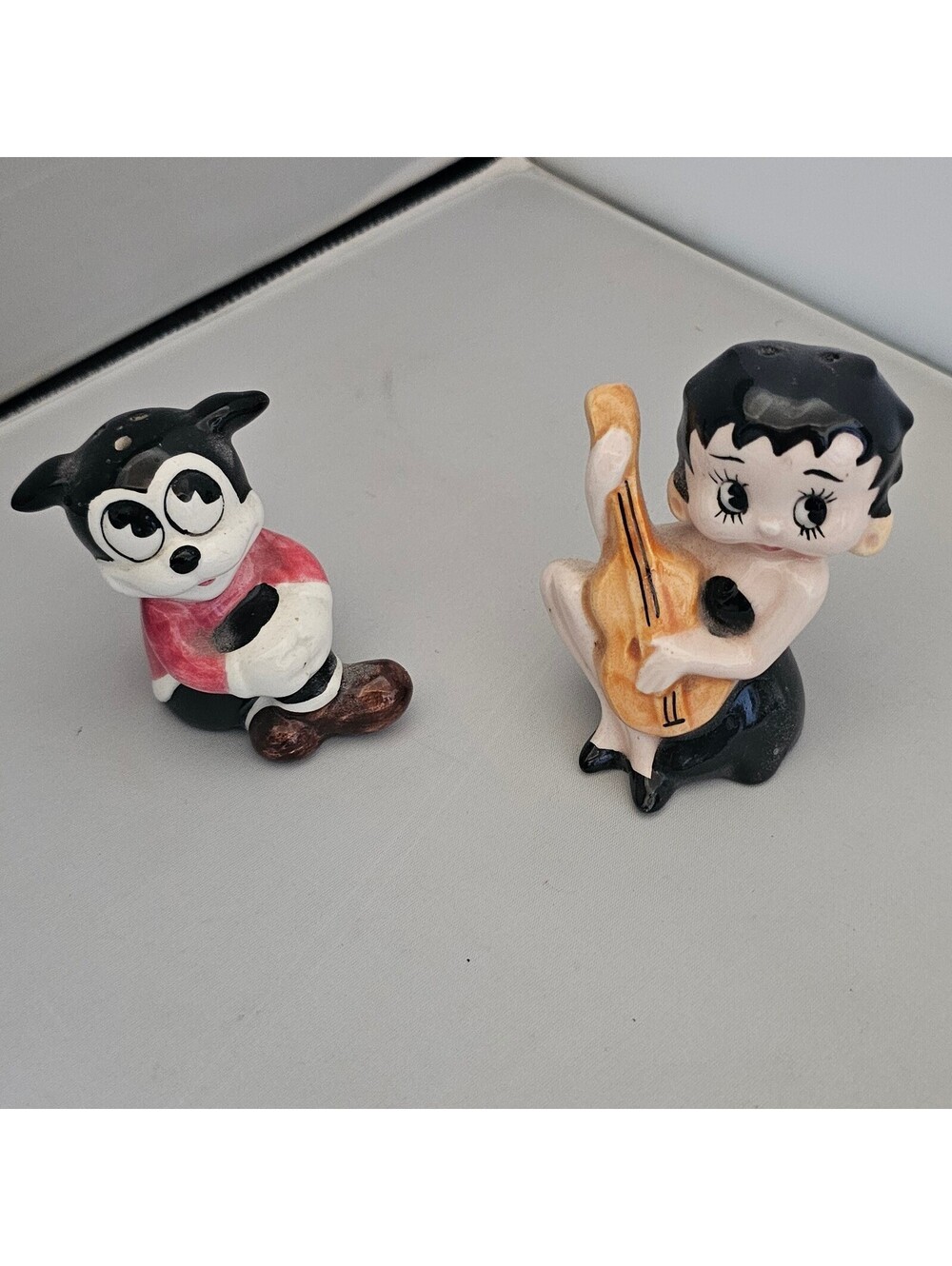 Vintage Ceramic Betty Boop and Pudgy Dog Salt and Pepper Shakers